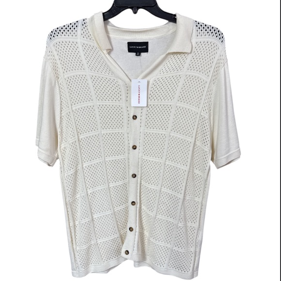 Lucky Brand Men’s Crochet Knit Button-Down Polo – NWT XL - Picture 2 of 7